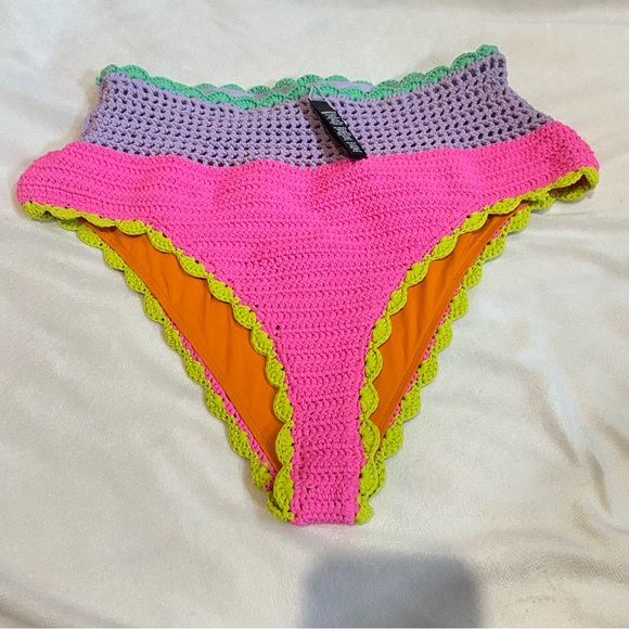 Beach Riot High-Waist Crochet Bikini Bottom in Pink, Lavender & Mint - Picture 8 of 11